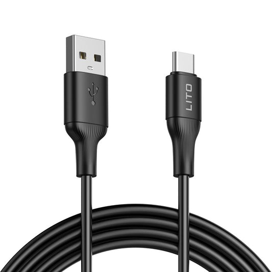 USB-A - USB-C Lito LD06T Data- ja Latauskaapeli, 18W, 1m, Musta
