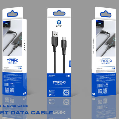 USB-A - USB-C Lito LD06T Data- ja Latauskaapeli, 18W, 1m, Musta