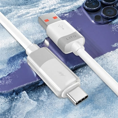 USB-A - USB-C Lito LD07 Data- ja Latauskaapeli, 18W, 1m, Valkoinen