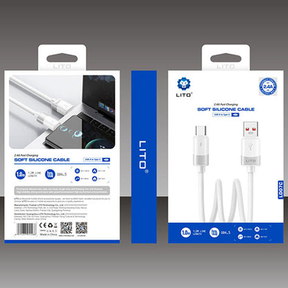 USB-A - USB-C Lito LD07 Data- ja Latauskaapeli, 18W, 1m, Valkoinen