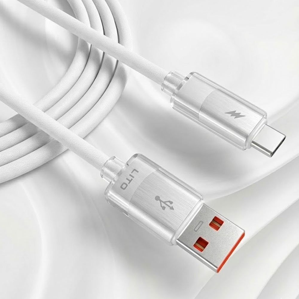 USB-A - USB-C Lito LD07 Data- ja Latauskaapeli, 18W, 1m, Valkoinen