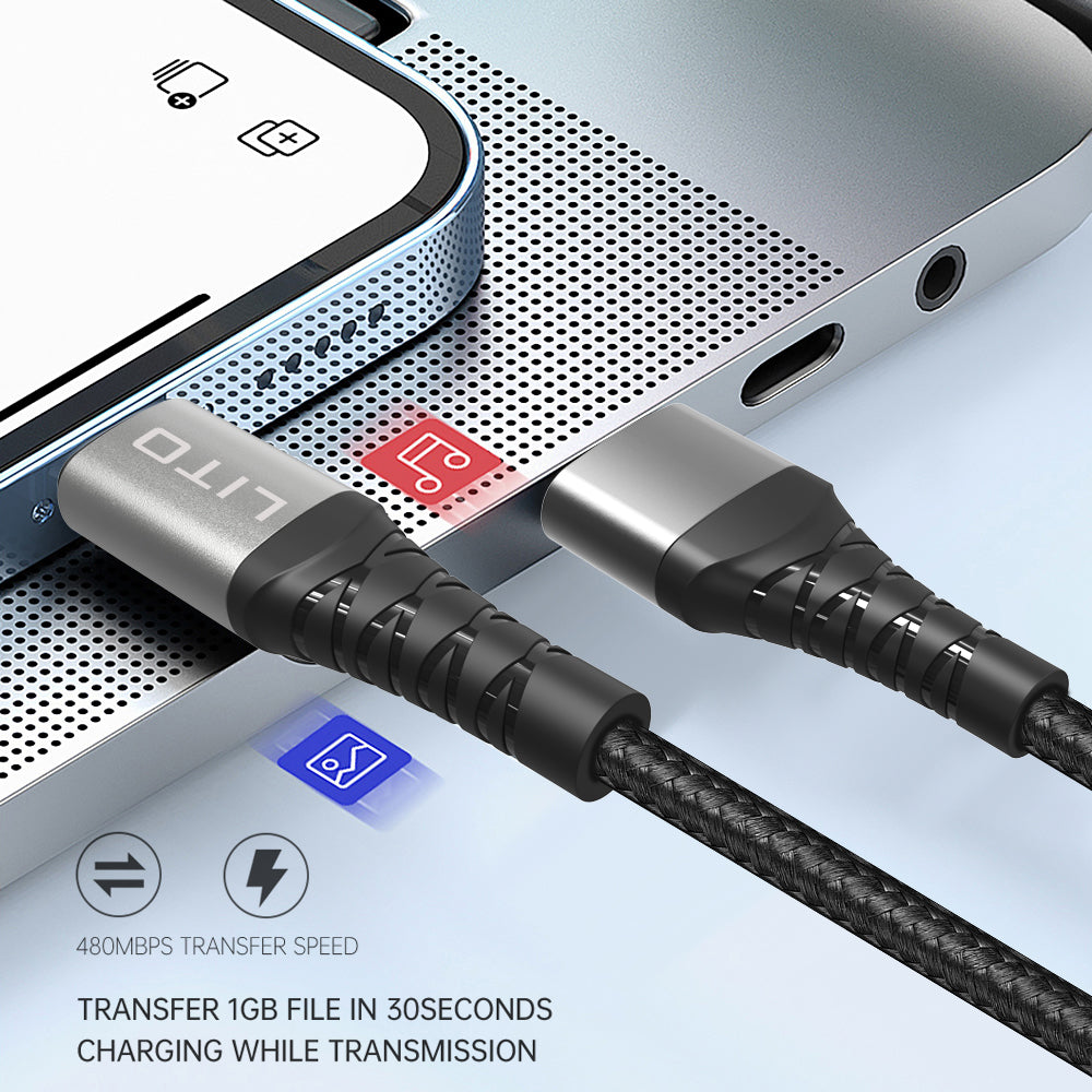 USB-A - USB-C Lito LD08T -data- ja latauskaapeli, 18W, 1m, Musta
