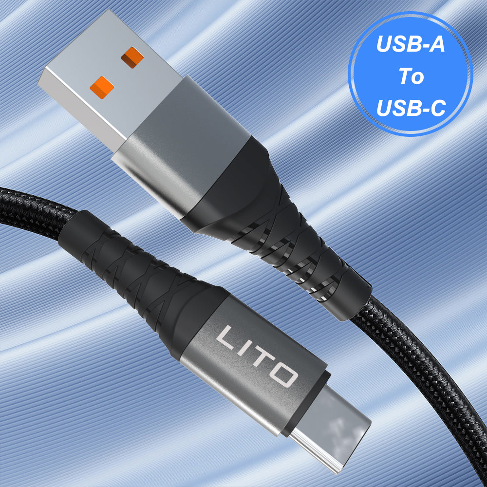USB-A - USB-C Lito LD08T -data- ja latauskaapeli, 18W, 1m, Musta