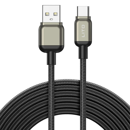 USB-A - USB-C Lito LD17 -data- ja latauskaapeli, 18W, 1m, Musta