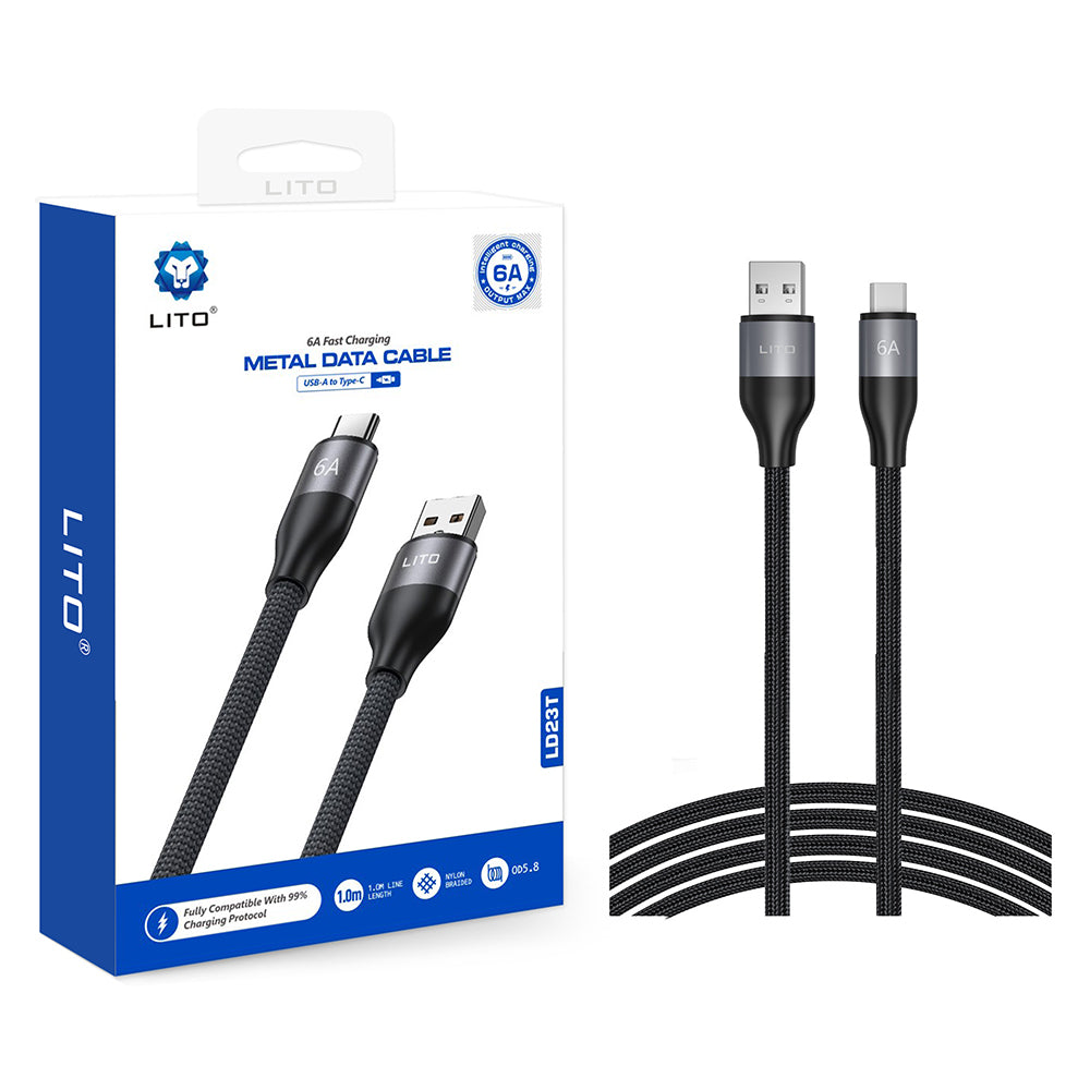 USB-A - USB-C Lito LD23T data- ja latauskaapeli, 18W, 1m, Harmaa