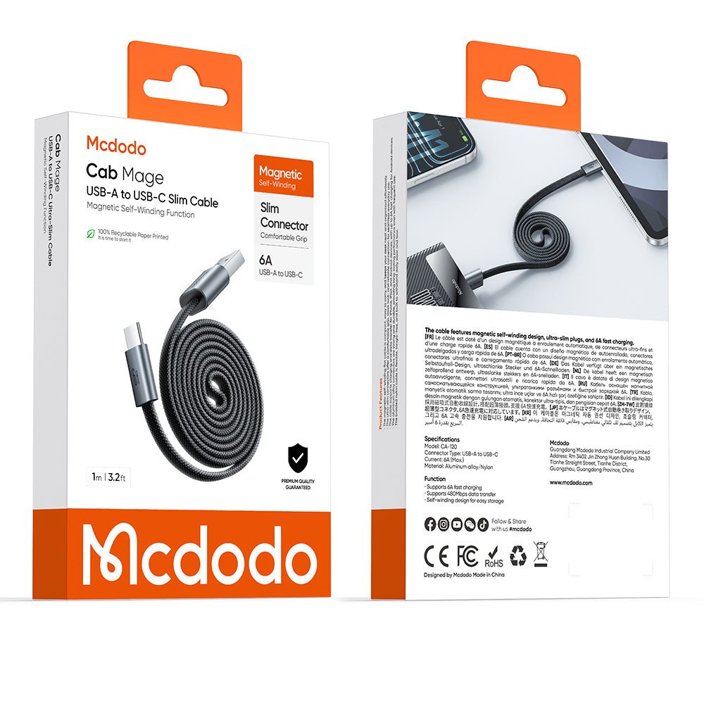 USB-A - USB-C McDodo CA-1200 tiedonsiirto- ja latauskaapeli, 60W, 1m, musta