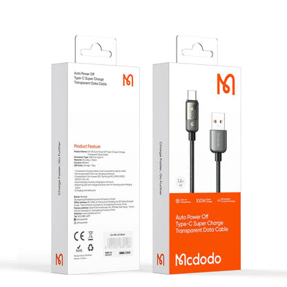 USB-A - USB-C McDodo CA-3150 Auto Power Off -data- ja latauskaapeli, 100W, 1.2m, Musta