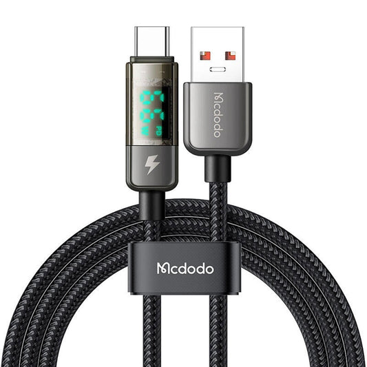 USB-A - USB-C McDodo CA-3630 Data- ja latauskaapeli, Auto Power Off -näyttö, 66W, 1.2m, Musta