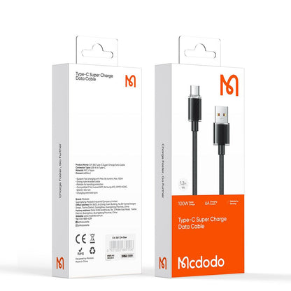 USB-A - USB-C McDodo CA-3650 -datalatauskaapeli, 100W, 1.2m, Musta
