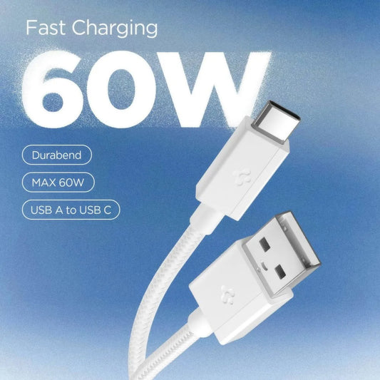 USB-A - USB-C Tietojen ja Latauksen Kaapeli Spigen EB6015AC, 60W, 1,5m, Valkoinen ACA10413