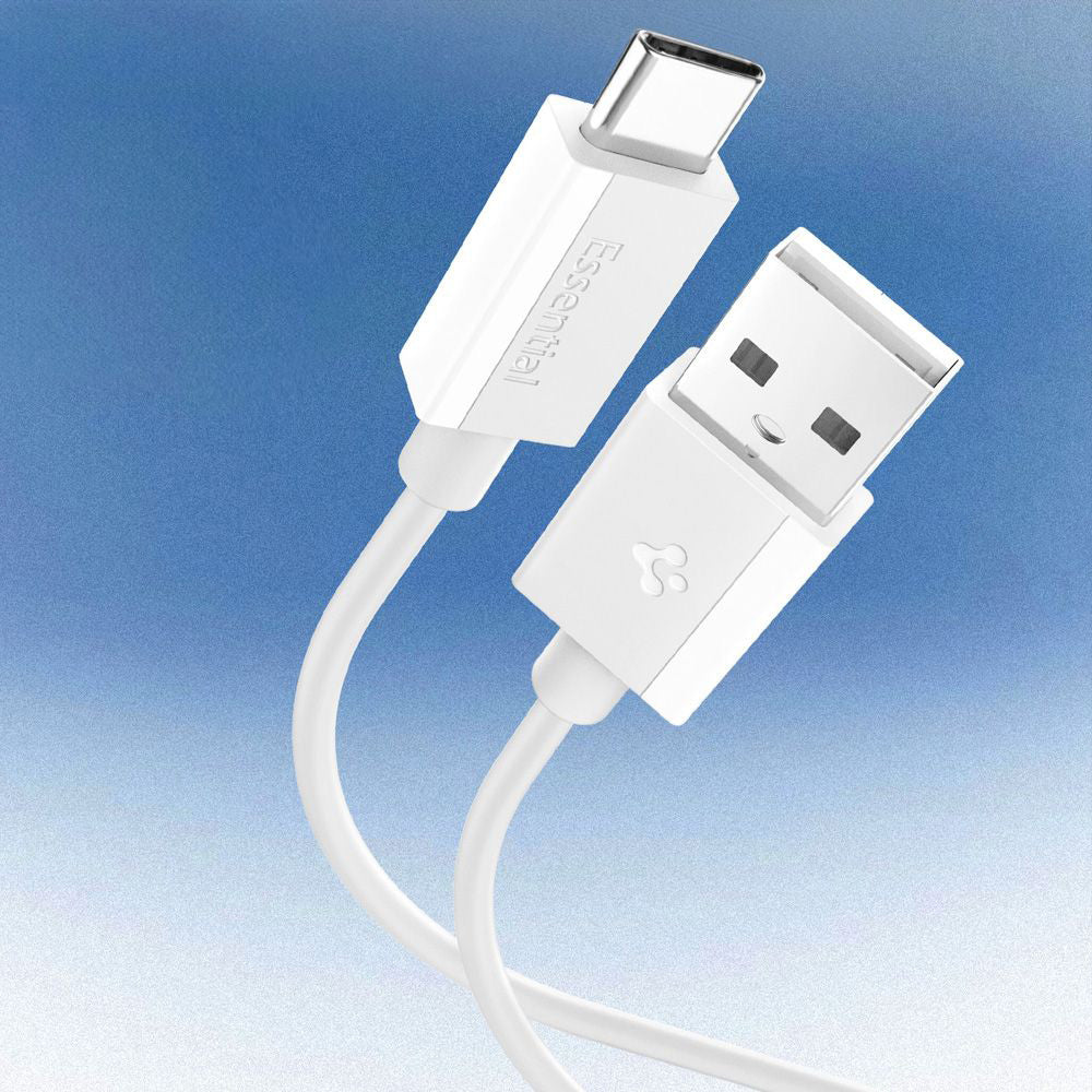 USB-A - USB-C Spigen Essential -data- ja latauskaapeli, 60W, 2m, Valkoinen