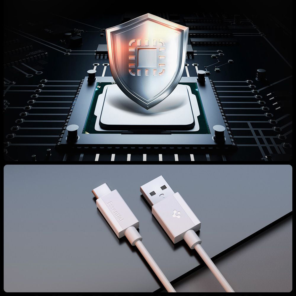 USB-A - USB-C Spigen Essential -data- ja latauskaapeli, 60W, 2m, Valkoinen