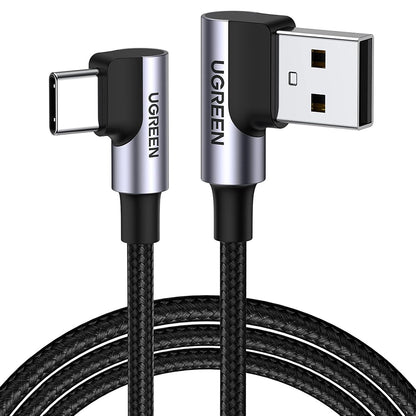 UGREEN US176 Angled USB-A - USB-C Data- ja Latauskaapeli, 18W, 3m, Harmaa