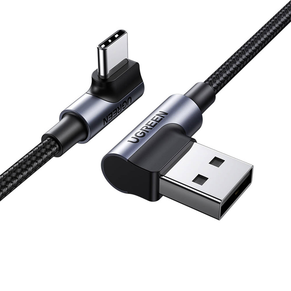 UGREEN US176 Angled USB-A - USB-C Data- ja Latauskaapeli, 18W, 3m, Harmaa