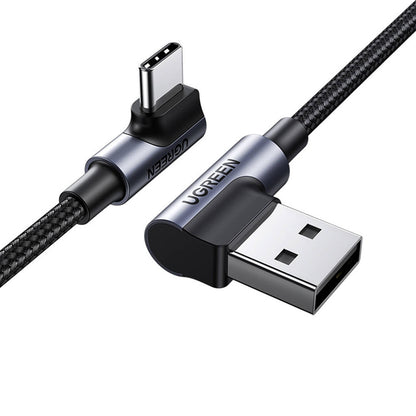UGREEN US176 Angled USB-A - USB-C Data- ja Latauskaapeli, 18W, 3m, Harmaa