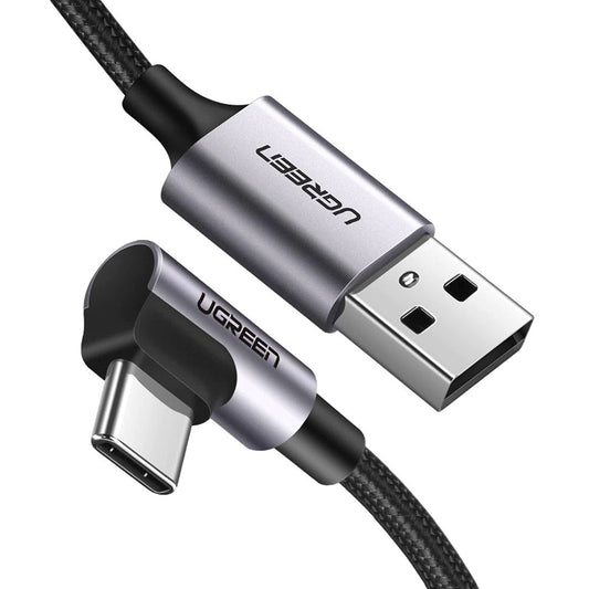 UGREEN US284 Angled USB-A - USB-C Data ja Latauskaapeli, 18W, 0.5m, Harmaa