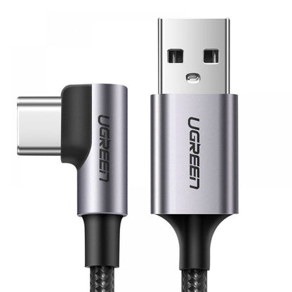 UGREEN US284 Angled USB-A - USB-C Data ja Latauskaapeli, 18W, 0.5m, Harmaa