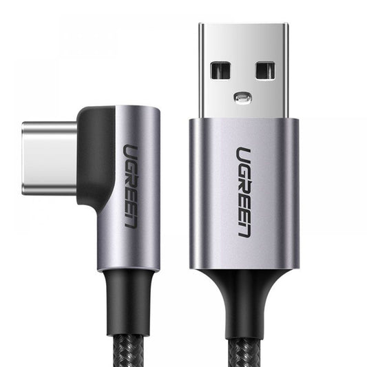 UGREEN US284 Angled USB-A - USB-C Data ja Latauskaapeli, 18W, 0.5m, Harmaa