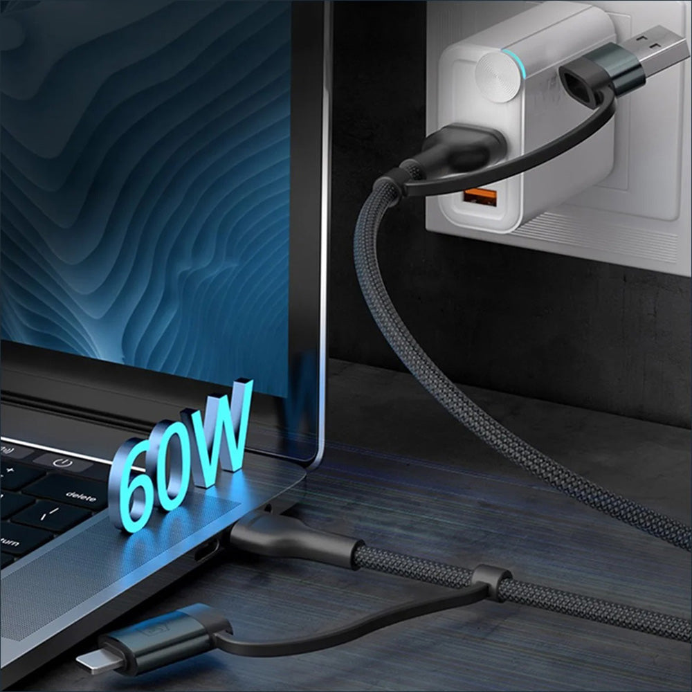 USB-A / USB-C - USB-C / Lightning 3MK Hyper N -data- ja latauskaapeli, 60W, 1.2m, Musta