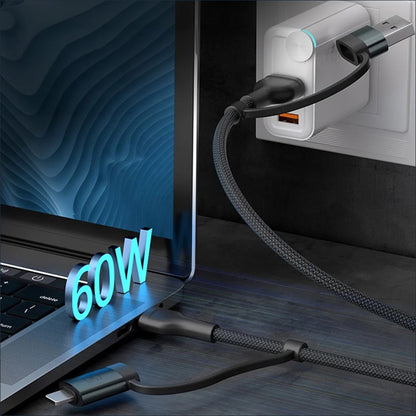 USB-A / USB-C - USB-C / Lightning 3MK Hyper N -data- ja latauskaapeli, 60W, 1.2m, Musta