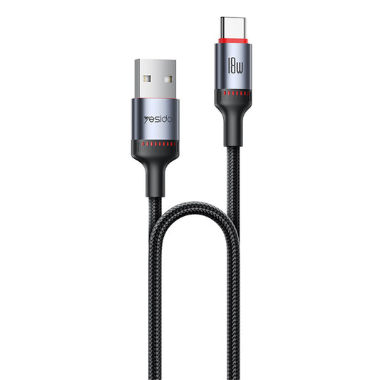 USB-A - USB-C Yesido CA129C Data- ja Latauskaapeli, 18W, 1.2m, Musta