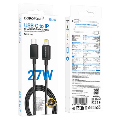 USB-C - Lightning Borofone BX120 Placer -data- ja latauskaapeli, 27W, 1m, Musta