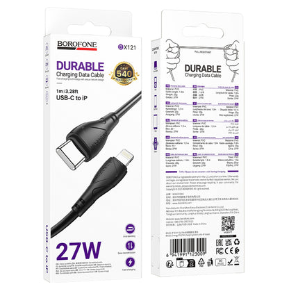 USB-C - Lightning Borofone BX121 Energy -data- ja latauskaapeli, 27W, 1m, Musta