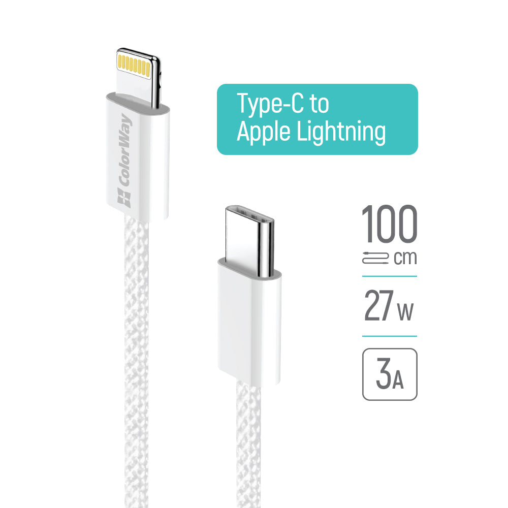 USB-C - Lightning -lataus- ja tiedonsiirtokaapeli ColorWay CW-CBPDCL061, 27W, 1m, Harmaa