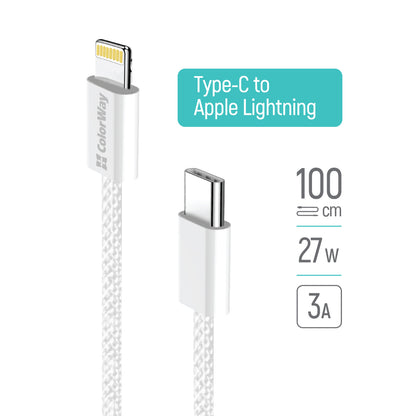 USB-C - Lightning -lataus- ja tiedonsiirtokaapeli ColorWay CW-CBPDCL061, 27W, 1m, Harmaa