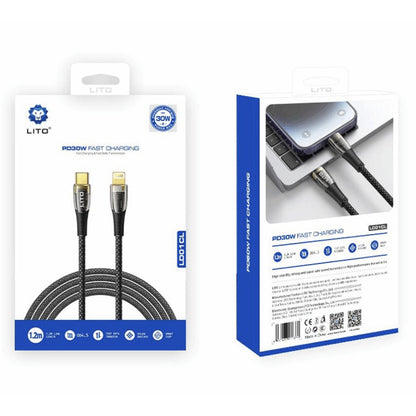 USB-C - Lightning Lito LD01 -data- ja latauskaapeli, 27W, 1.2m, Musta