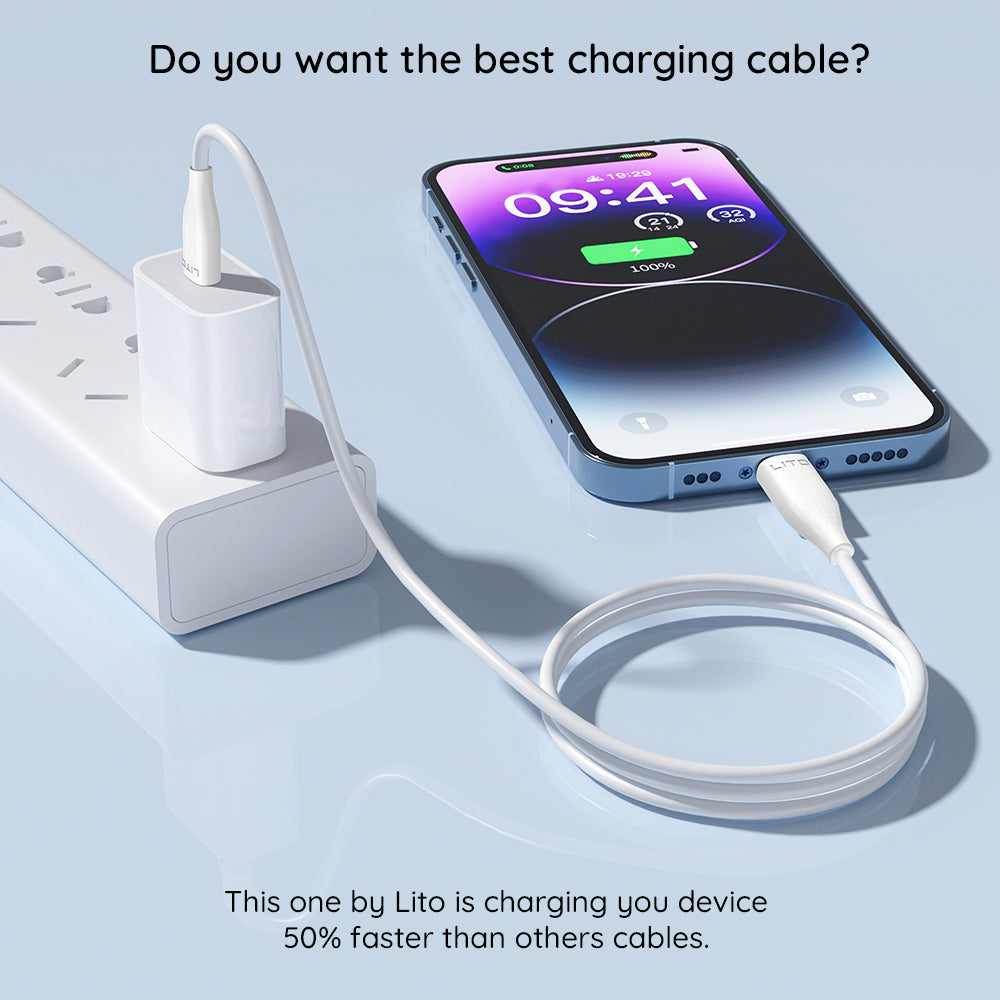 USB-C - Lightning Lito LD03 Data- ja Latauskaapeli, 27W, 1m, Valkoinen