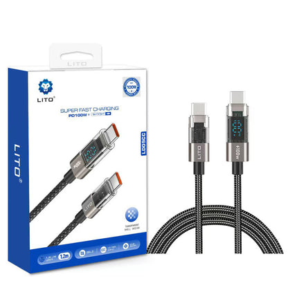 USB-C - USB-C Lito LD09CC Display -data- ja latauskaapeli, 100W, 1.2m, Musta
