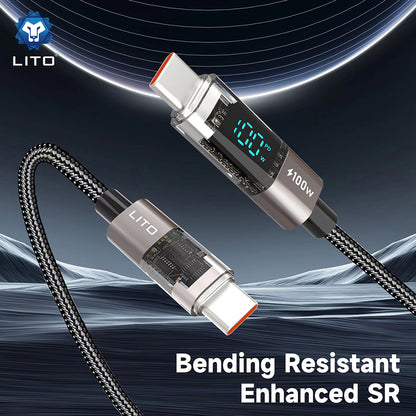 USB-C - USB-C Lito LD09CC Display -data- ja latauskaapeli, 100W, 1.2m, Musta