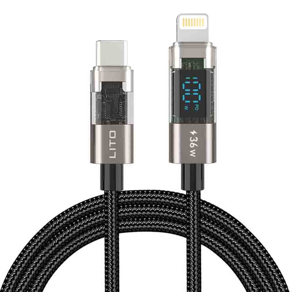 USB-C - Lightning Lito LD09CL Display -data- ja latauskaapeli, 36W, 1.2m, Musta