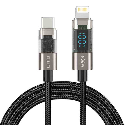 USB-C - Lightning Lito LD09CL Display -data- ja latauskaapeli, 36W, 1.2m, Musta