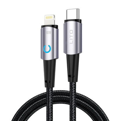 USB-C - Lightning Lito LD10CL -data- ja latauskaapeli, 30W, 1m, Musta