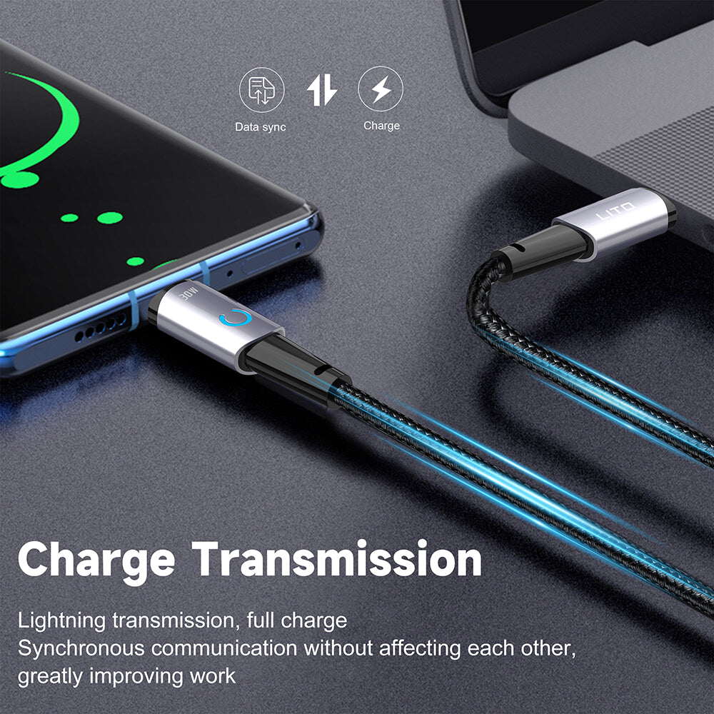 USB-C - Lightning Lito LD10CL -data- ja latauskaapeli, 30W, 1m, Musta