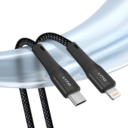 USB-C - Lightning Lito LD14CL -data- ja latauskaapeli, 30W, 1m, Musta