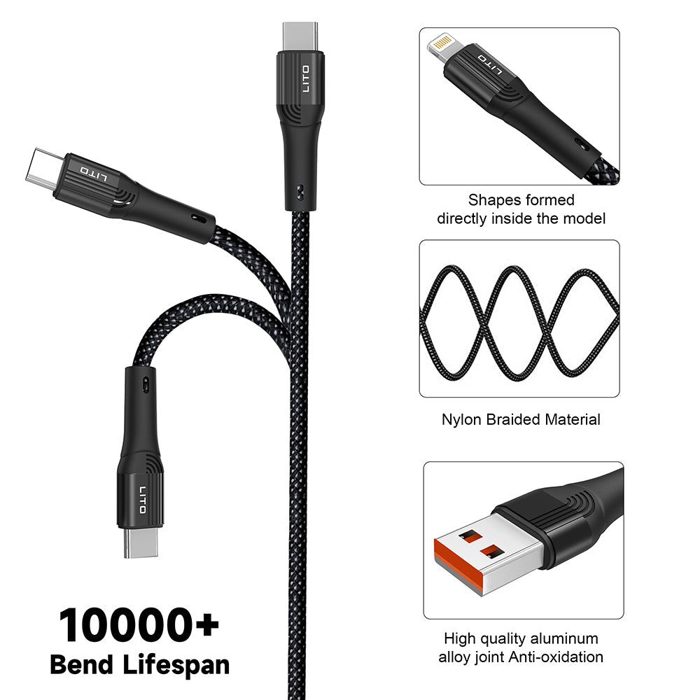 USB-C - Lightning Lito LD14CL -data- ja latauskaapeli, 30W, 1m, Musta