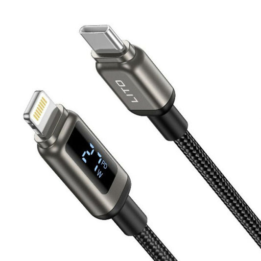USB-C - Lightning Lito LD15 Display -data- ja latauskaapeli, 27W, 1m, Musta