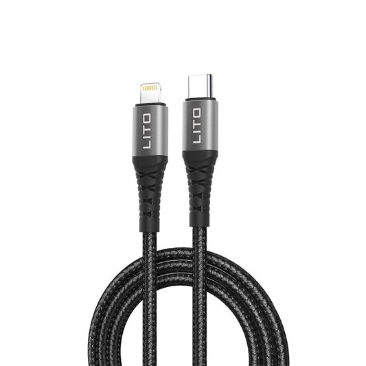 USB-C - Lightning Lito LD22CL Data- ja Latauskaapeli, 27W, 2m, Musta