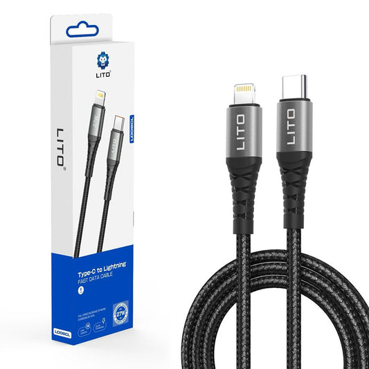 USB-C - Lightning Lito LD22CL Data- ja Latauskaapeli, 27W, 2m, Musta
