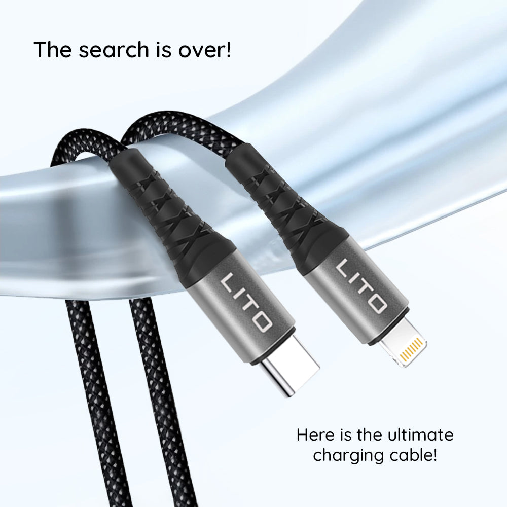 USB-C - Lightning Lito LD22CL Data- ja Latauskaapeli, 27W, 2m, Musta