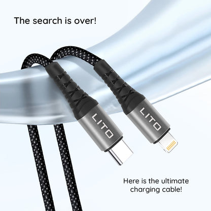 USB-C - Lightning Lito LD22CL Data- ja Latauskaapeli, 27W, 2m, Musta