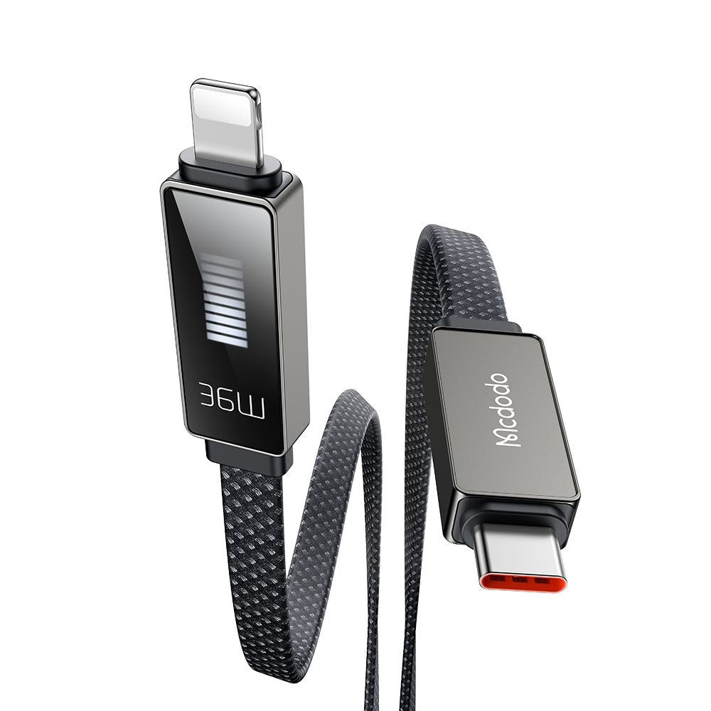 USB-C - Lightning McDodo CA-4960 Rythm Display -data- ja latauskaapeli, 36W, 1.2m, Musta