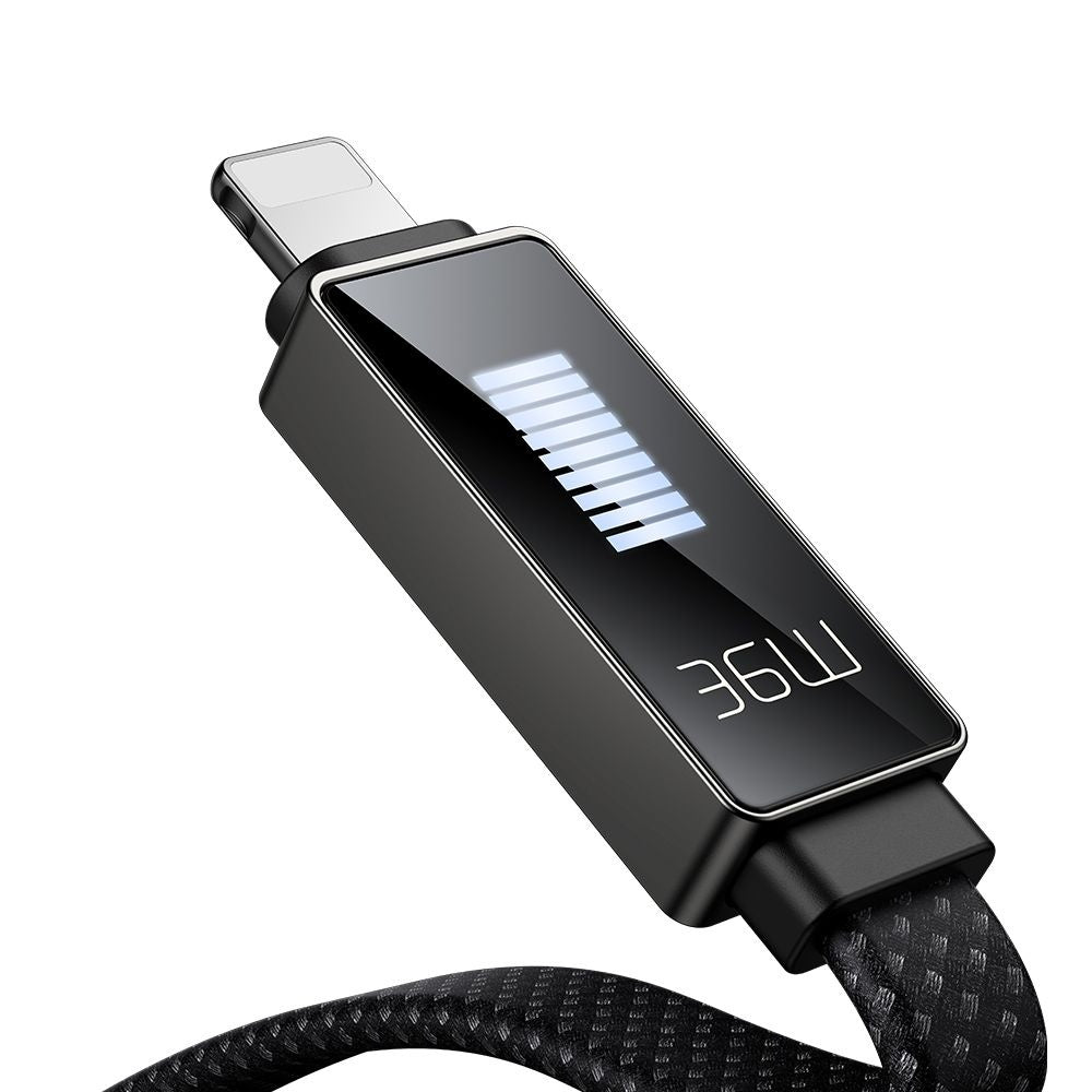 USB-C - Lightning McDodo CA-4960 Rythm Display -data- ja latauskaapeli, 36W, 1.2m, Musta