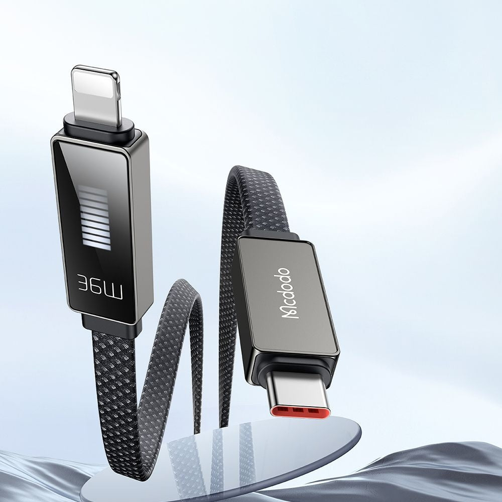 USB-C - Lightning McDodo CA-4960 Rythm Display -data- ja latauskaapeli, 36W, 1.2m, Musta