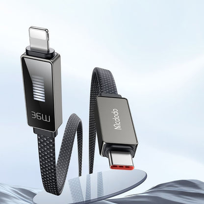 USB-C - Lightning McDodo CA-4960 Rythm Display -data- ja latauskaapeli, 36W, 1.2m, Musta