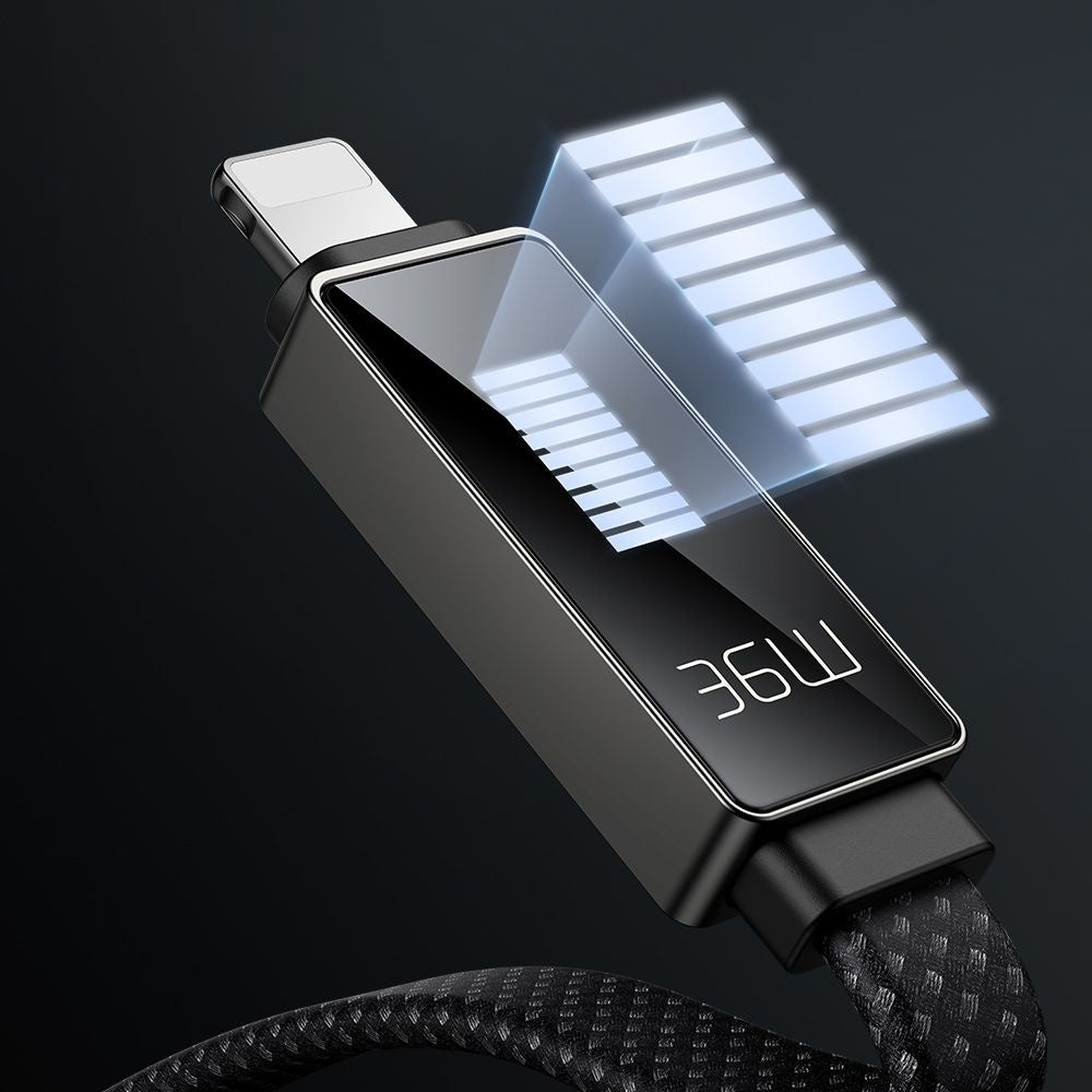 USB-C - Lightning McDodo CA-4960 Rythm Display -data- ja latauskaapeli, 36W, 1.2m, Musta