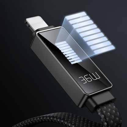 USB-C - Lightning McDodo CA-4960 Rythm Display -data- ja latauskaapeli, 36W, 1.2m, Musta